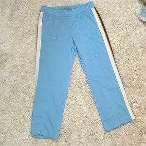 Light blue track bottoms